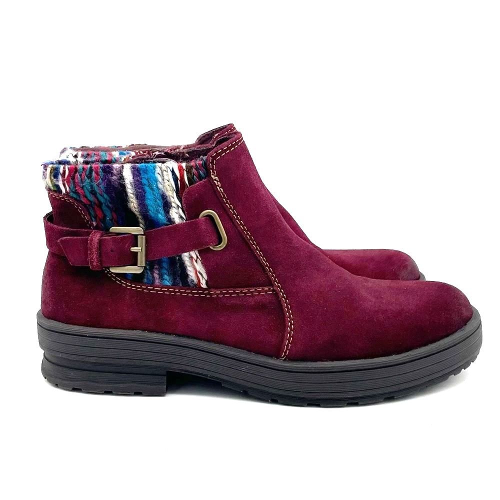 Earth Origins Tate Bootie Burgundy Suede Boho Knit Ankle Boot Women’s Size 9